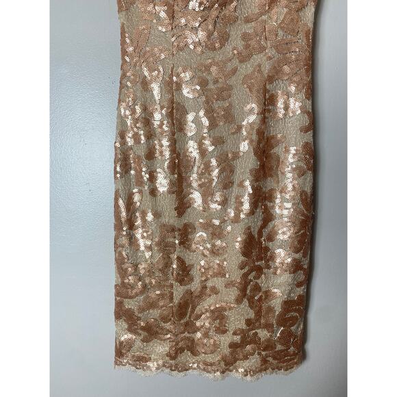 JS COLLECTIONS DRESS 2 GOLD SEQUIN FALL WEDDING GUEST SHORT COCKTAIL LACE - Picture 12 of 16